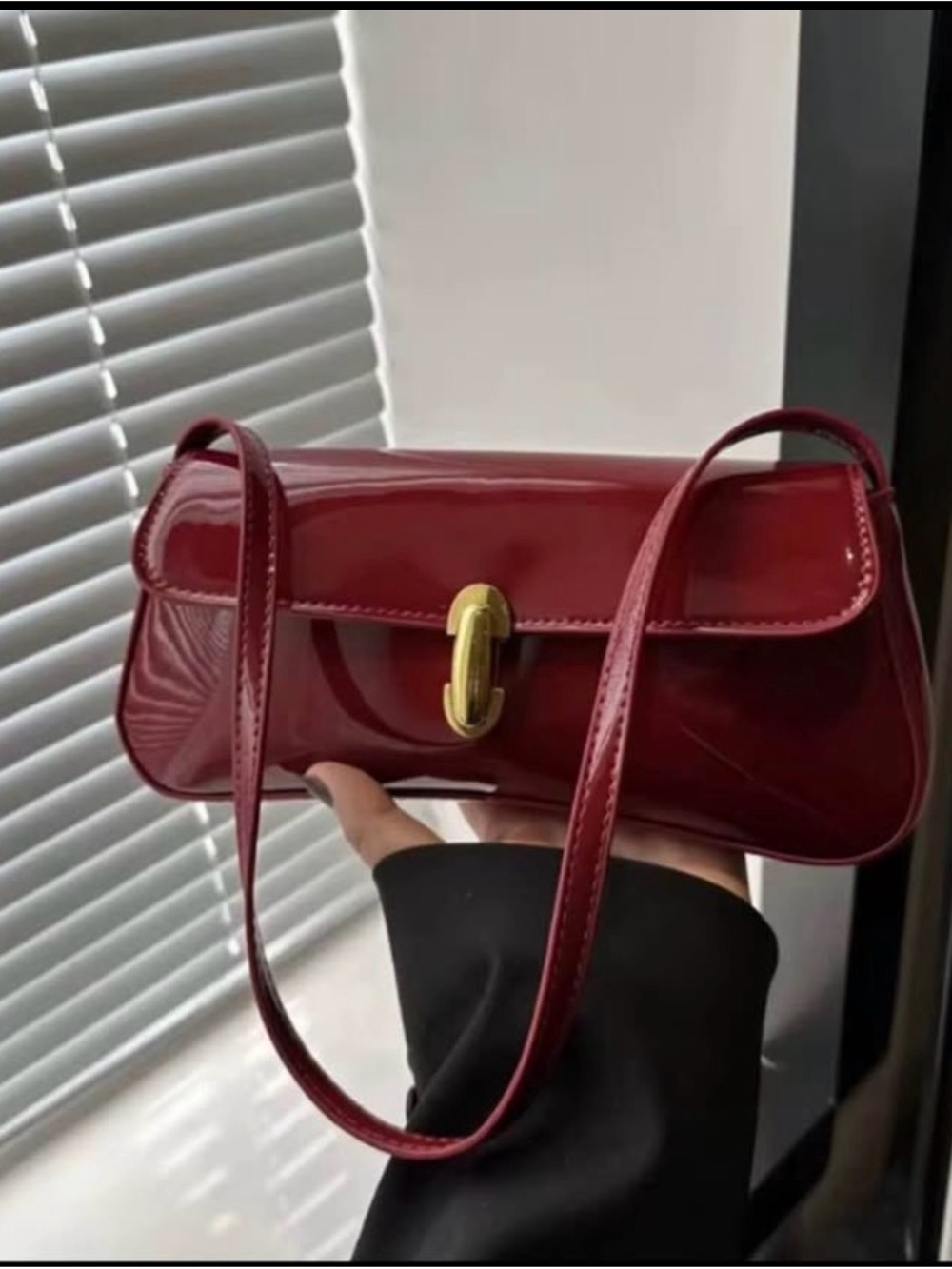 Patent Mini Shoulder Bag in Deep Burgundy with Gold Hardware